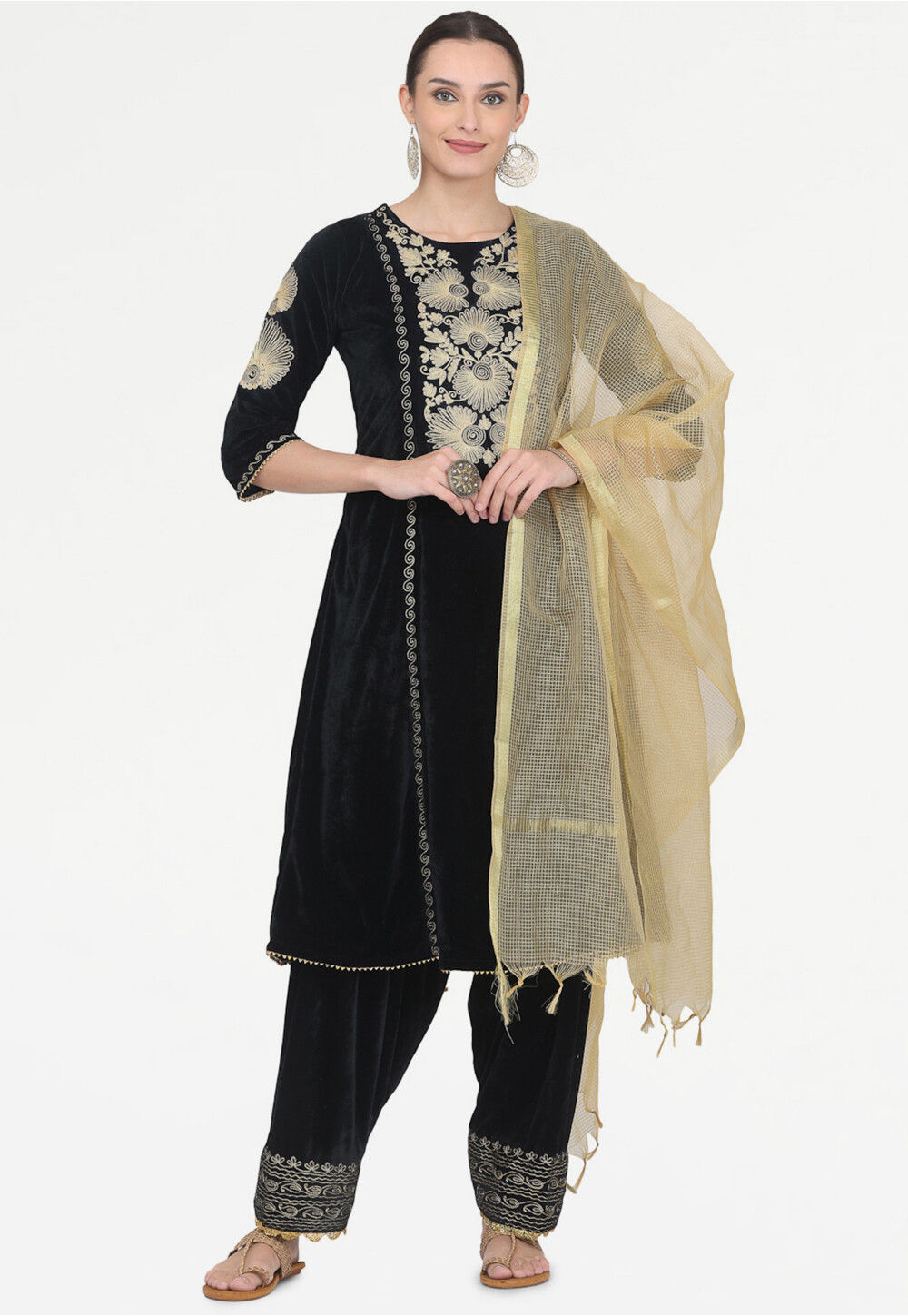 Black velvet punjabi suit clearance
