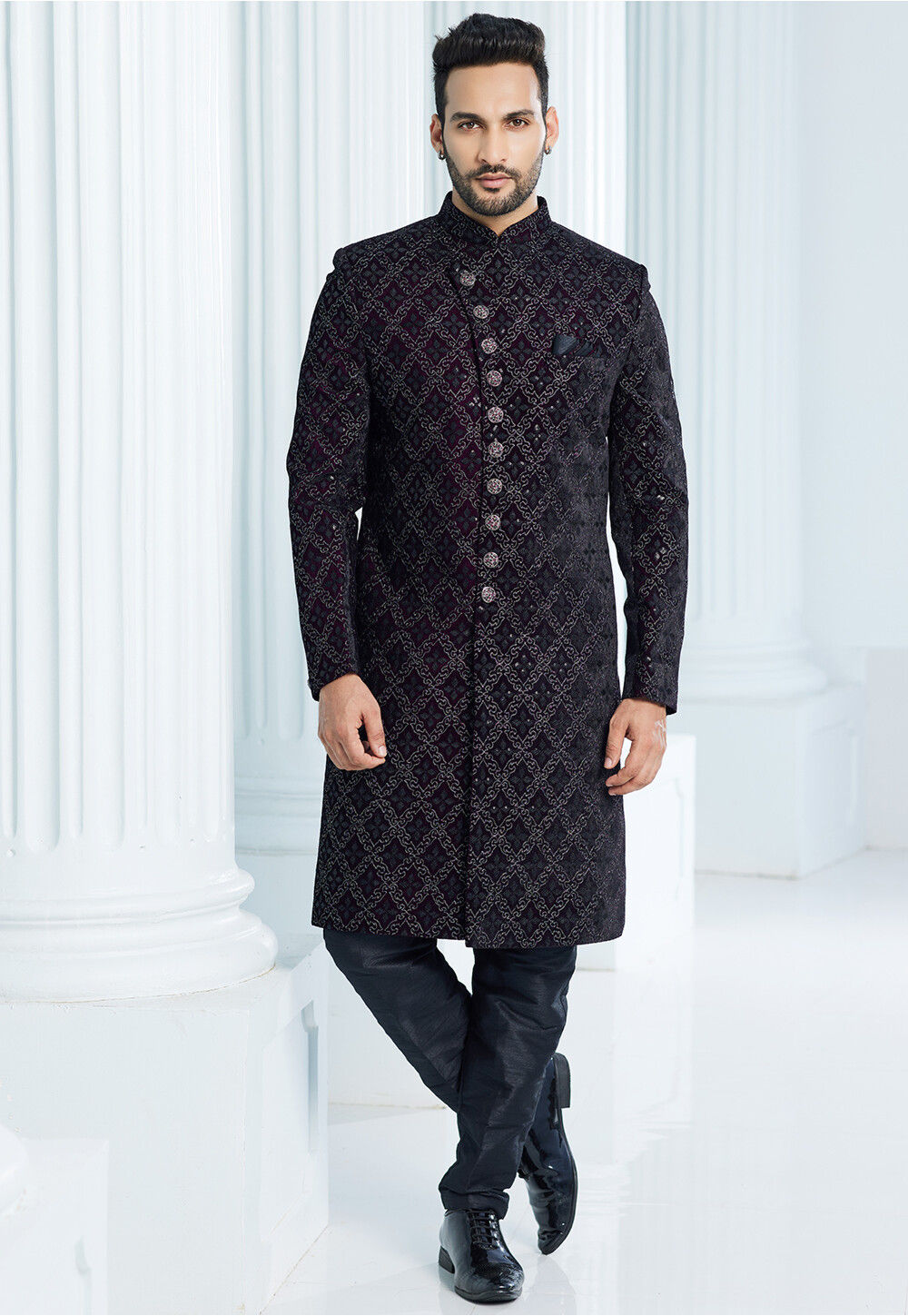 Black velvet sherwani for groom store