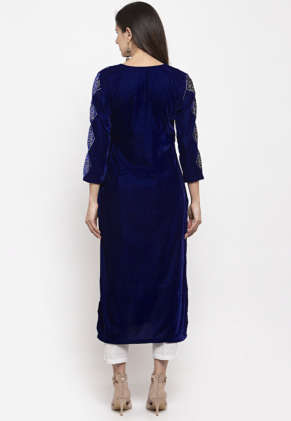 Navy Blue Embroidered Wool Straight Kurta Set