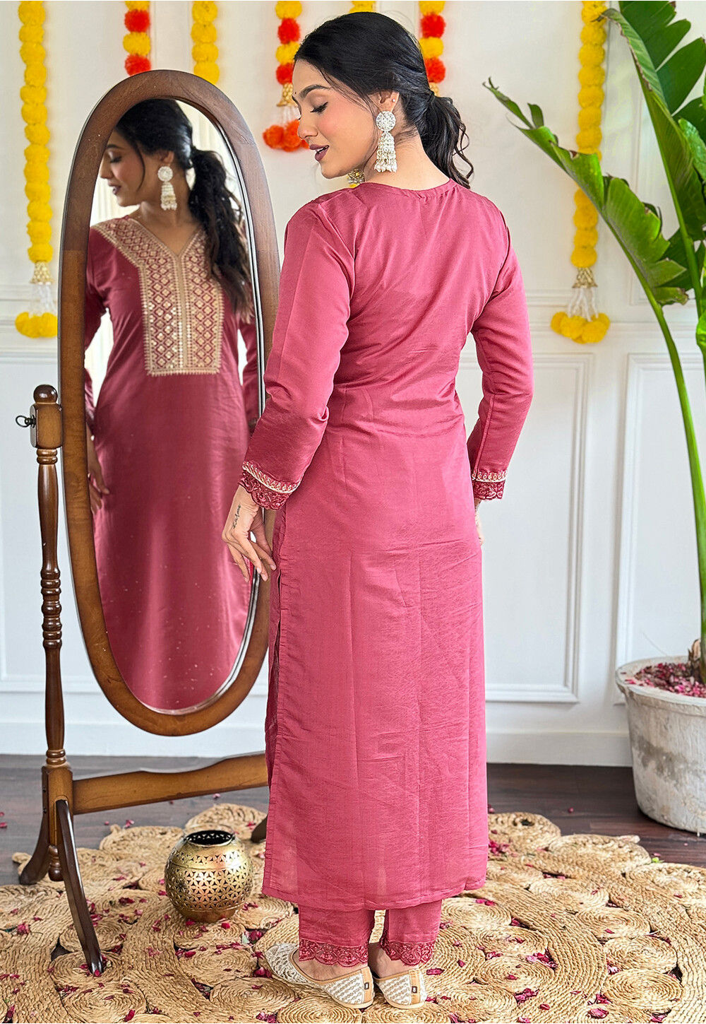 Buy Embroidered Viscose Chanderi Pakistani Suit in Wine Online ...