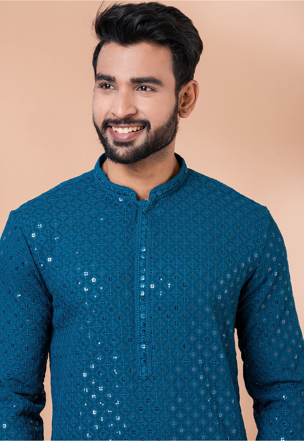 White Printed Viscose Rayon A-Line Kurta Trousers Set
