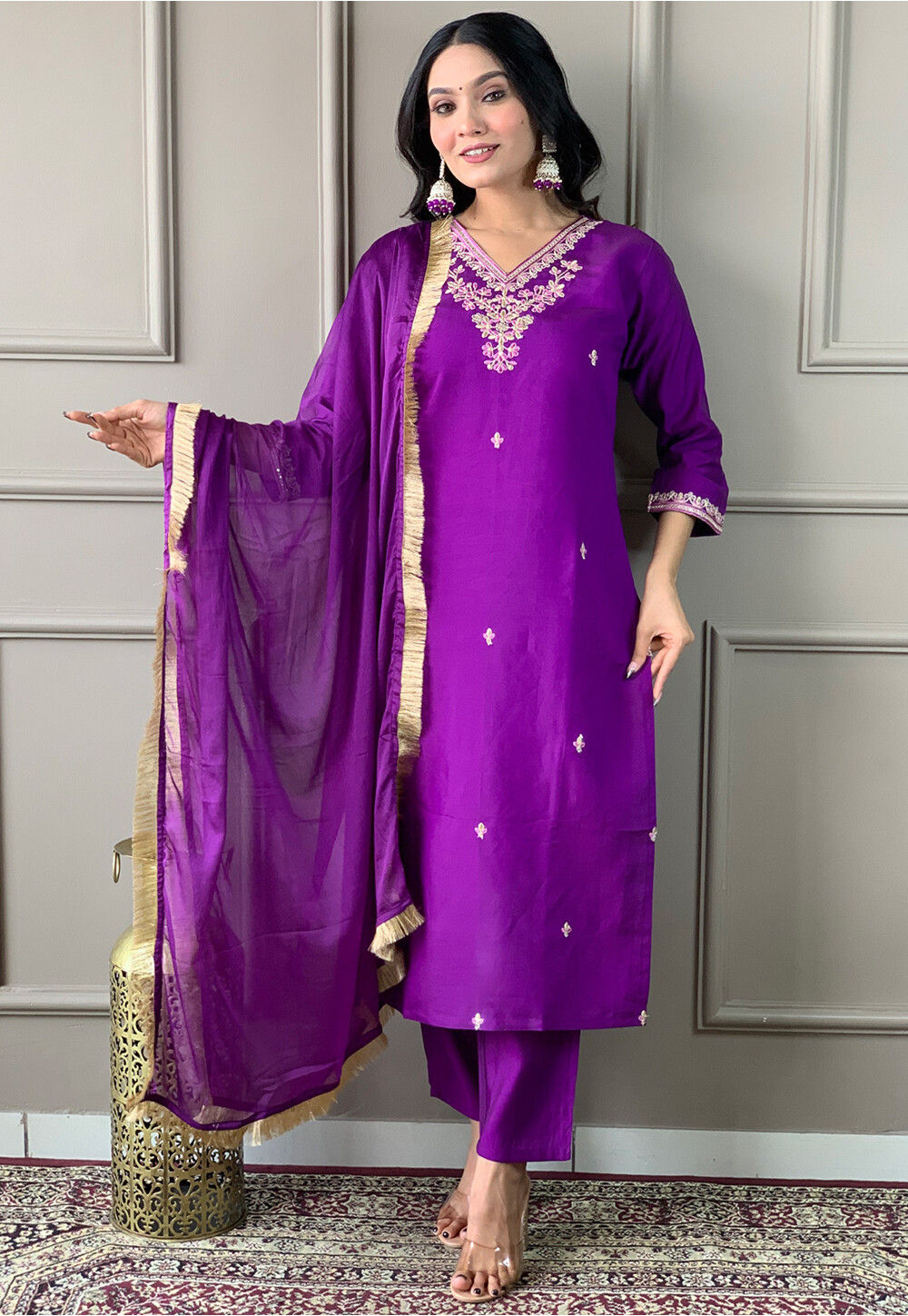 Viscose Silk Plum Purple Pakistani Pant Style Salwar Suit