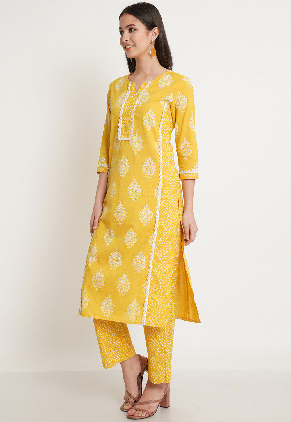 Indibelle Floral Print Cotton Straight Kurta Set main image 0