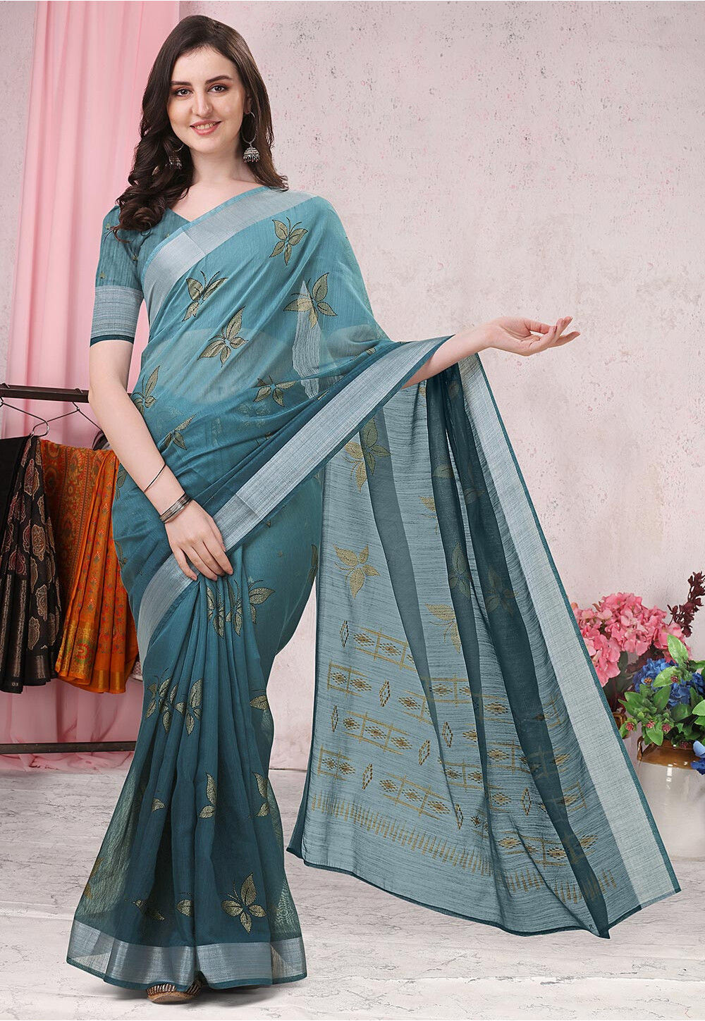 Blue Woven Work Cotton Silk Saree 5709SR01