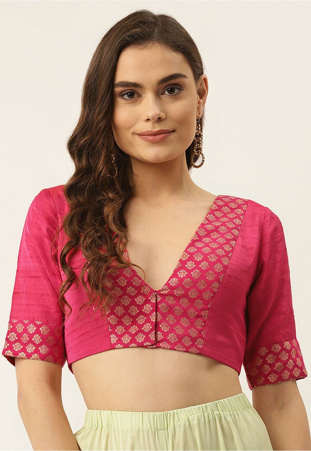 Foil Printed Dupion Silk Blouse in Pink