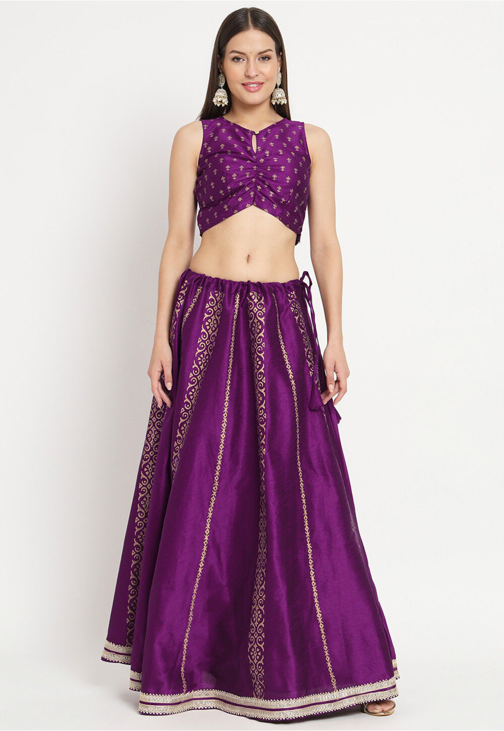 Buy Foil Printed Dupion Silk Flared Skirt In Purple Online Btc525 Utsav Fashion 0501