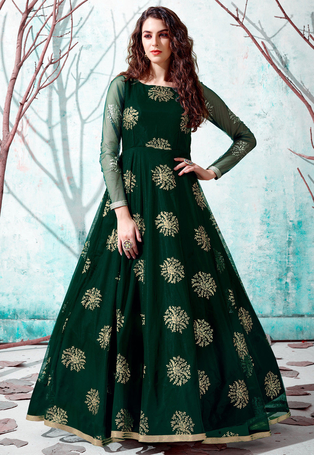 Aggregate 78+ dark green long gown latest