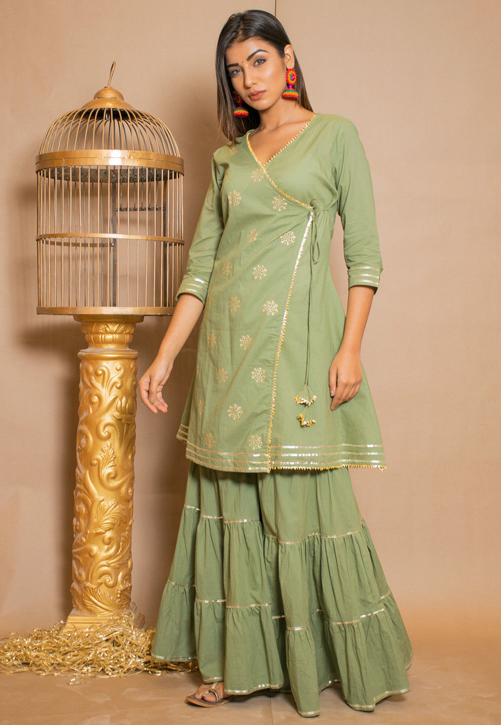 Bollywood Designer Kurti Stylish Long Indian Hand Work Kurta Tunique Vert 01 