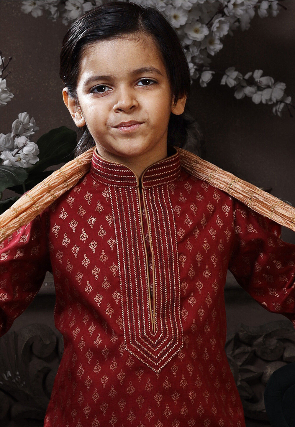 Maroon & Cream Gold Printed Kurta Set With Pants main image 0