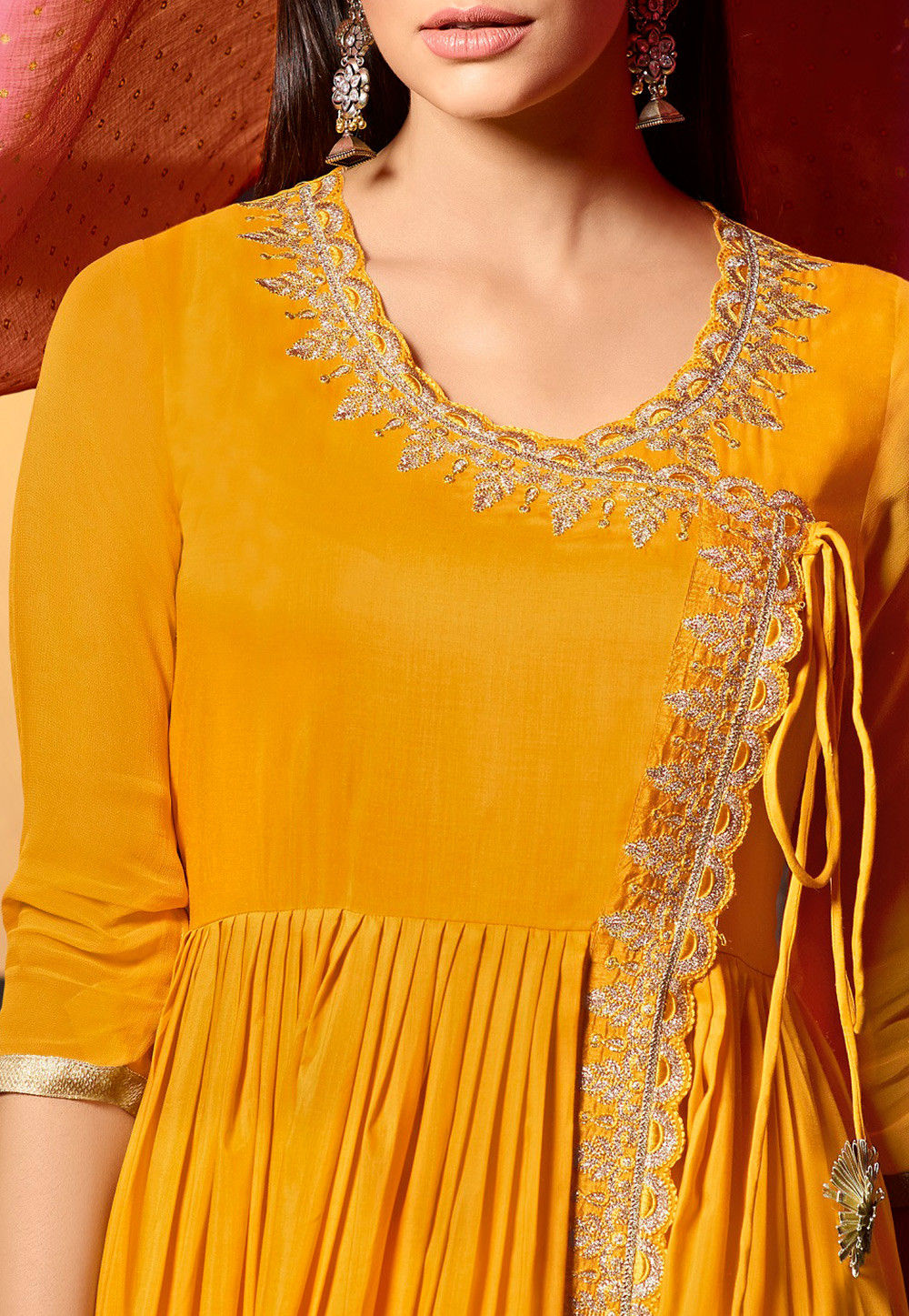Golden Printed Cotton Silk Pakistani Suit in Mustard : KCH3546