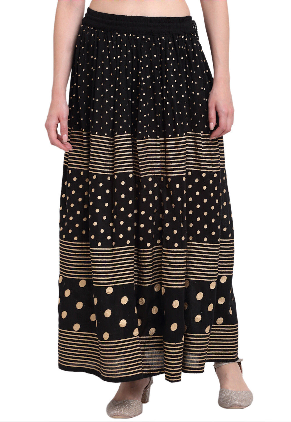 Buy Golden Printed Pure Cotton Skirt in Black Online BRJ804