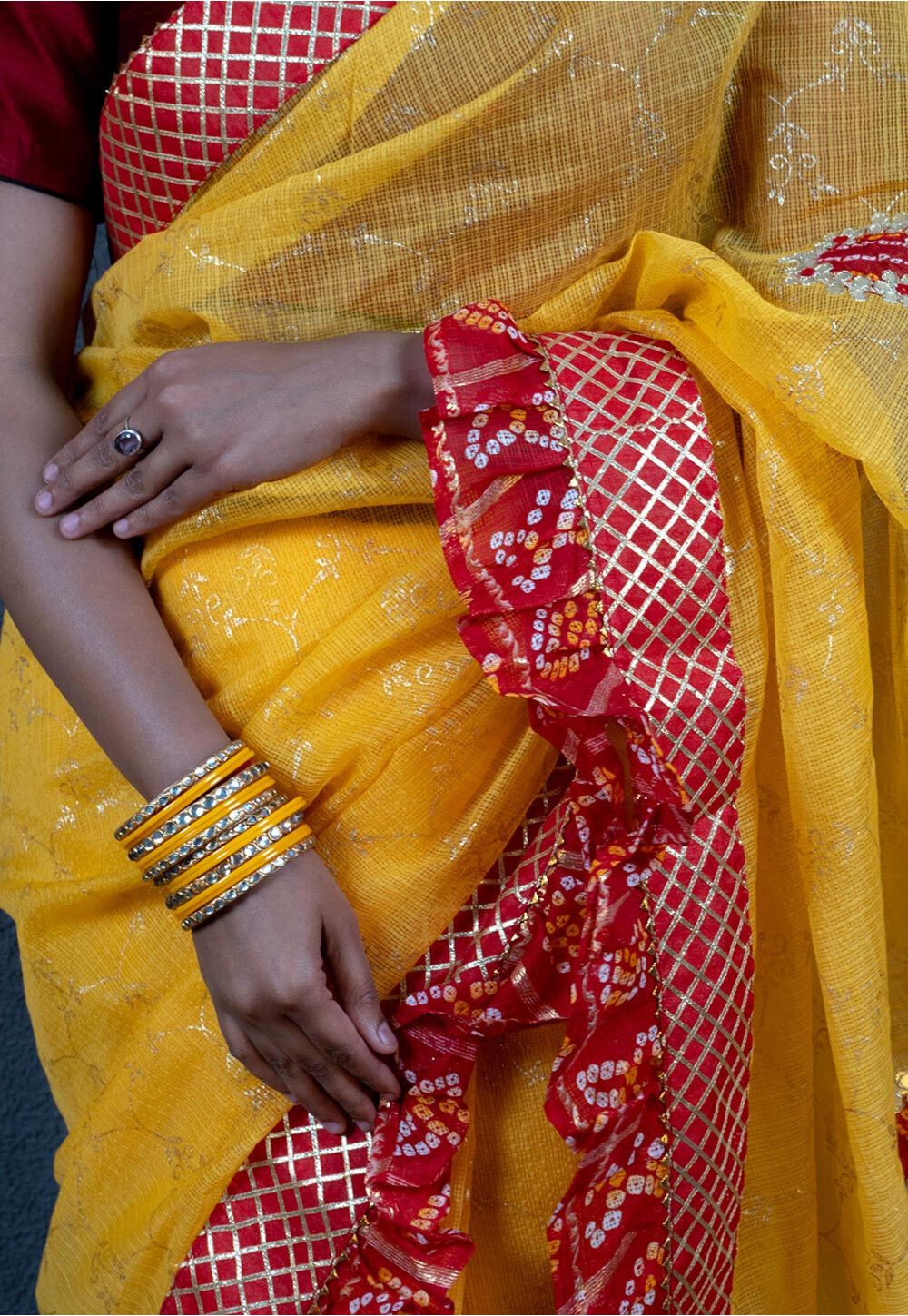 Exquisite Yellow Topaz Kota Silk Saree with Gota Border