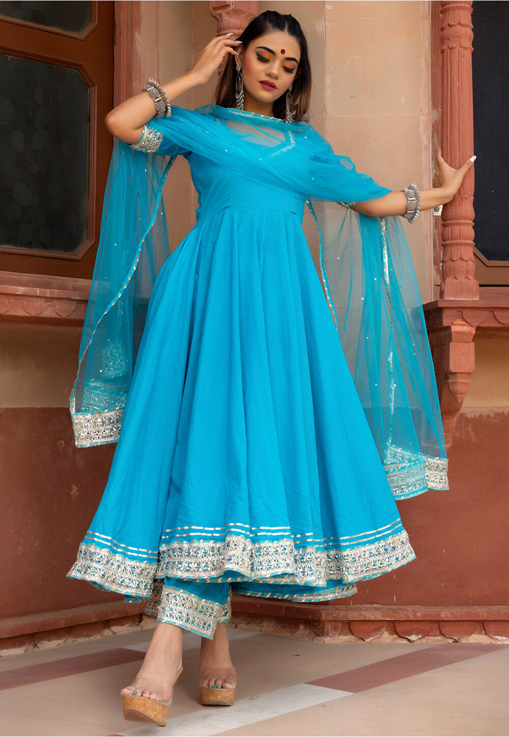 Sky Blue Blue Anarkali Suits Georgette Light Blue Sequins Embroidered Ankle  Length Anarkali