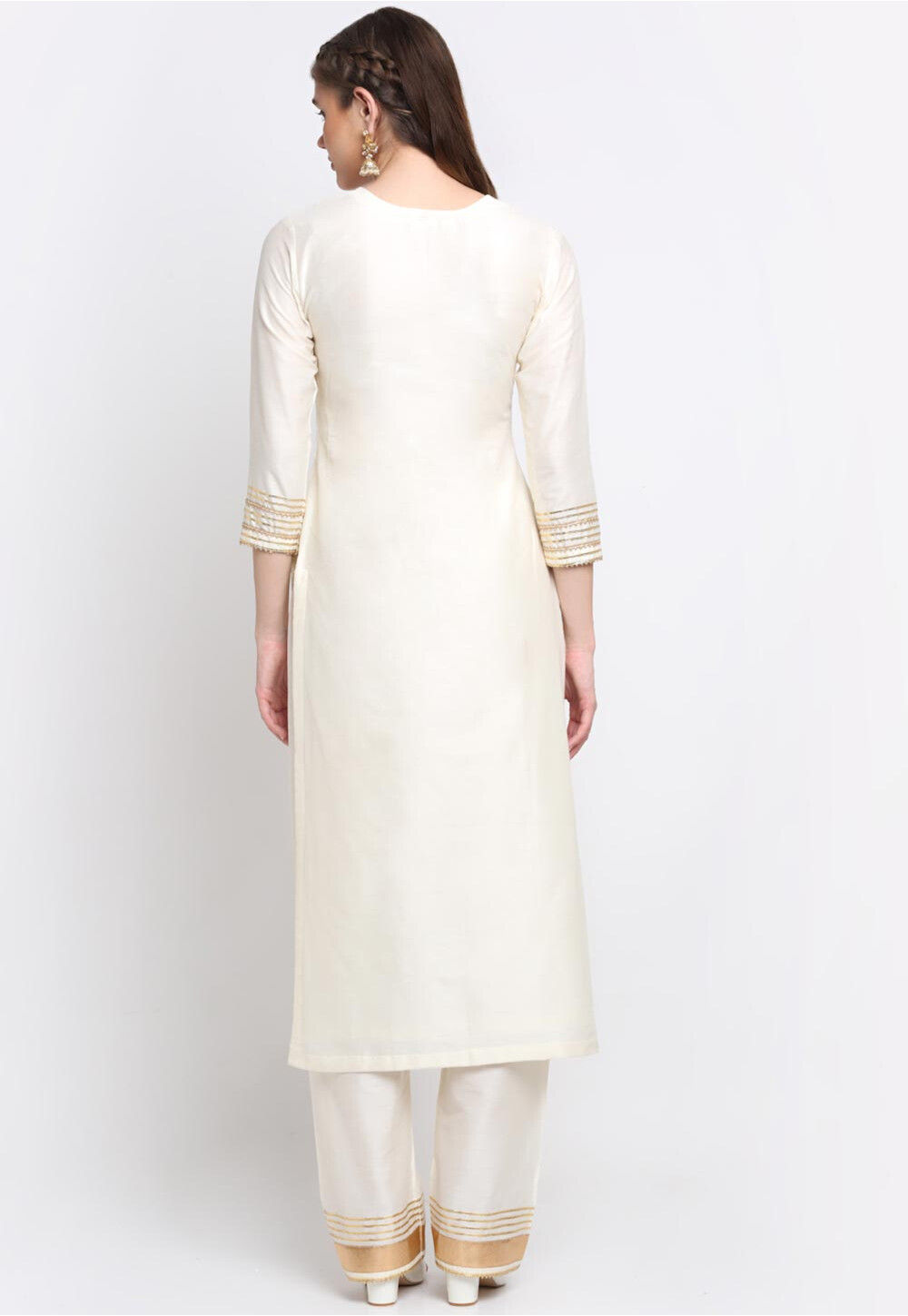 Grey - Slub Silk Gota Work Straight Plain Kurta 07