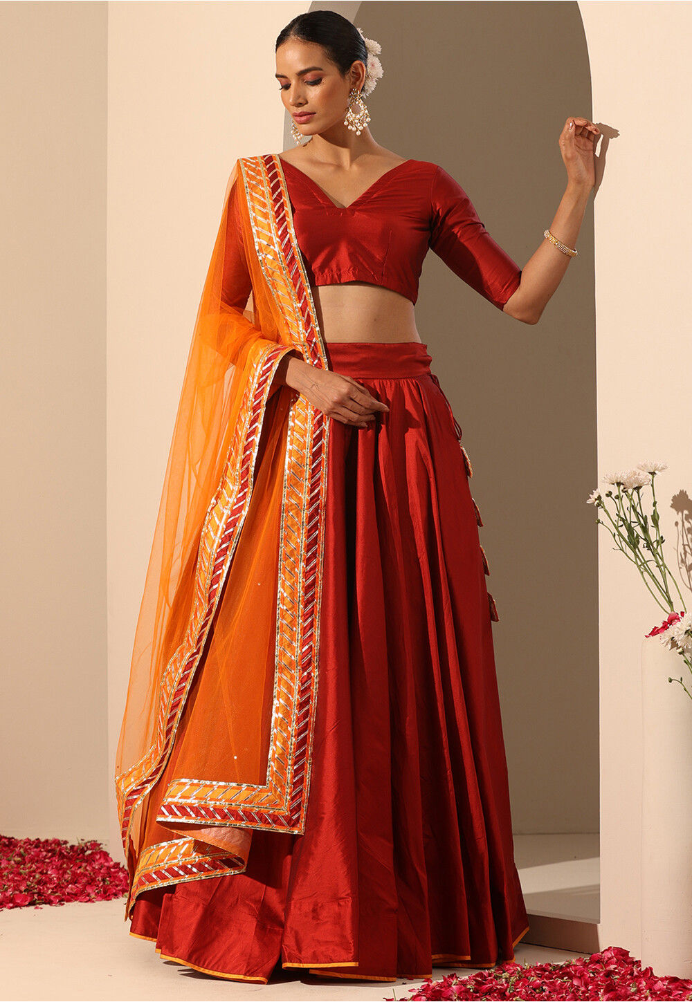 Midnight Blue Taffeta Lehenga Gota Work