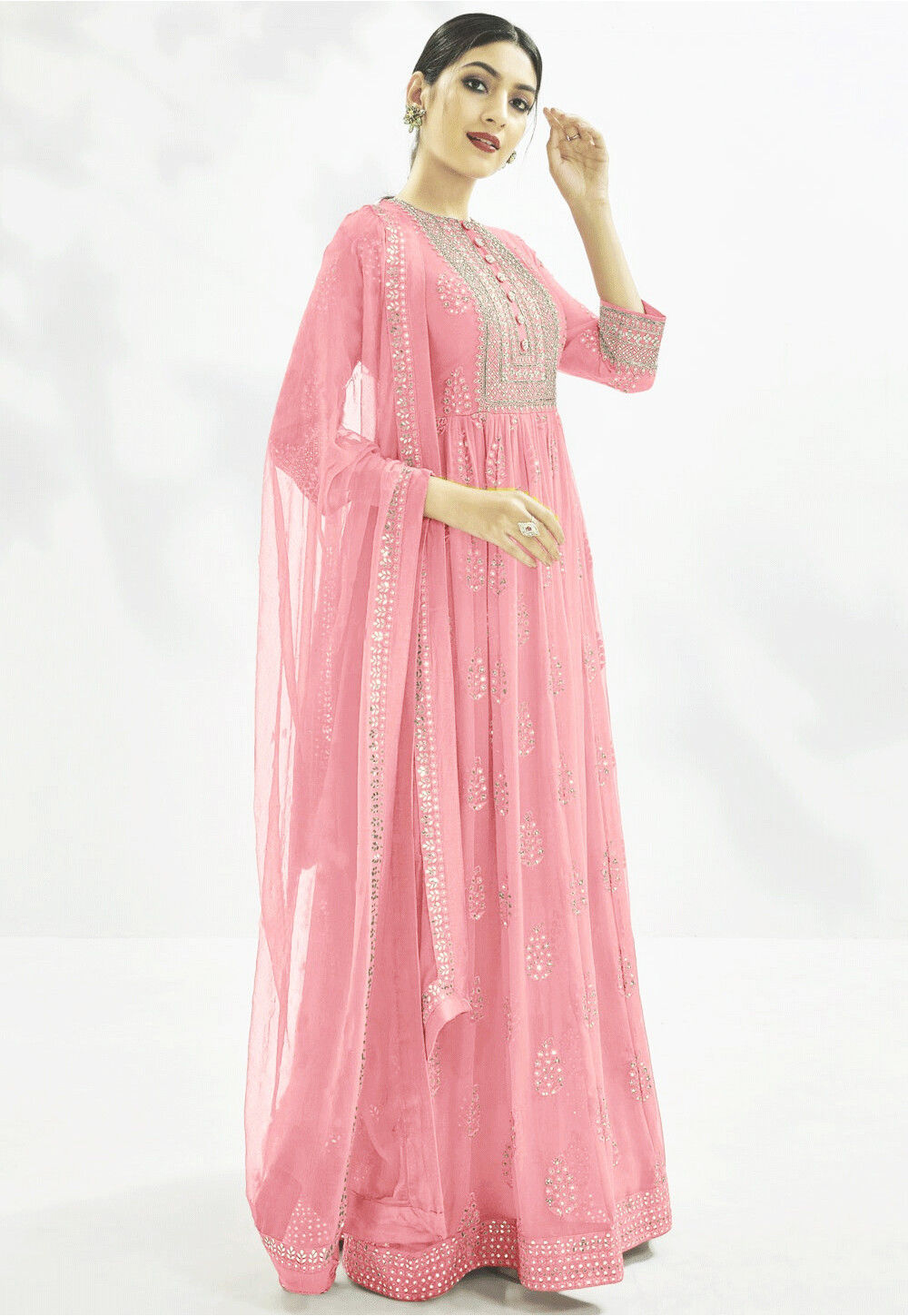 AAVYA Pink Embroidered Georgette Suit Set