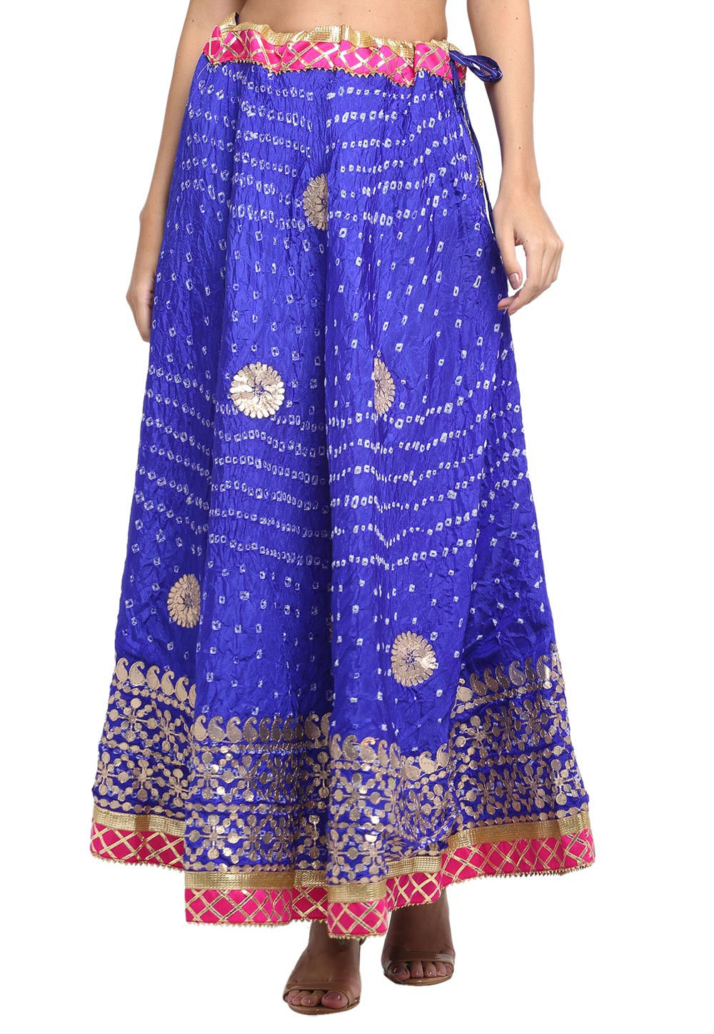Buy Gota Embroidered Taffeta Silk Flared Skirt in Royal Blue Online ...