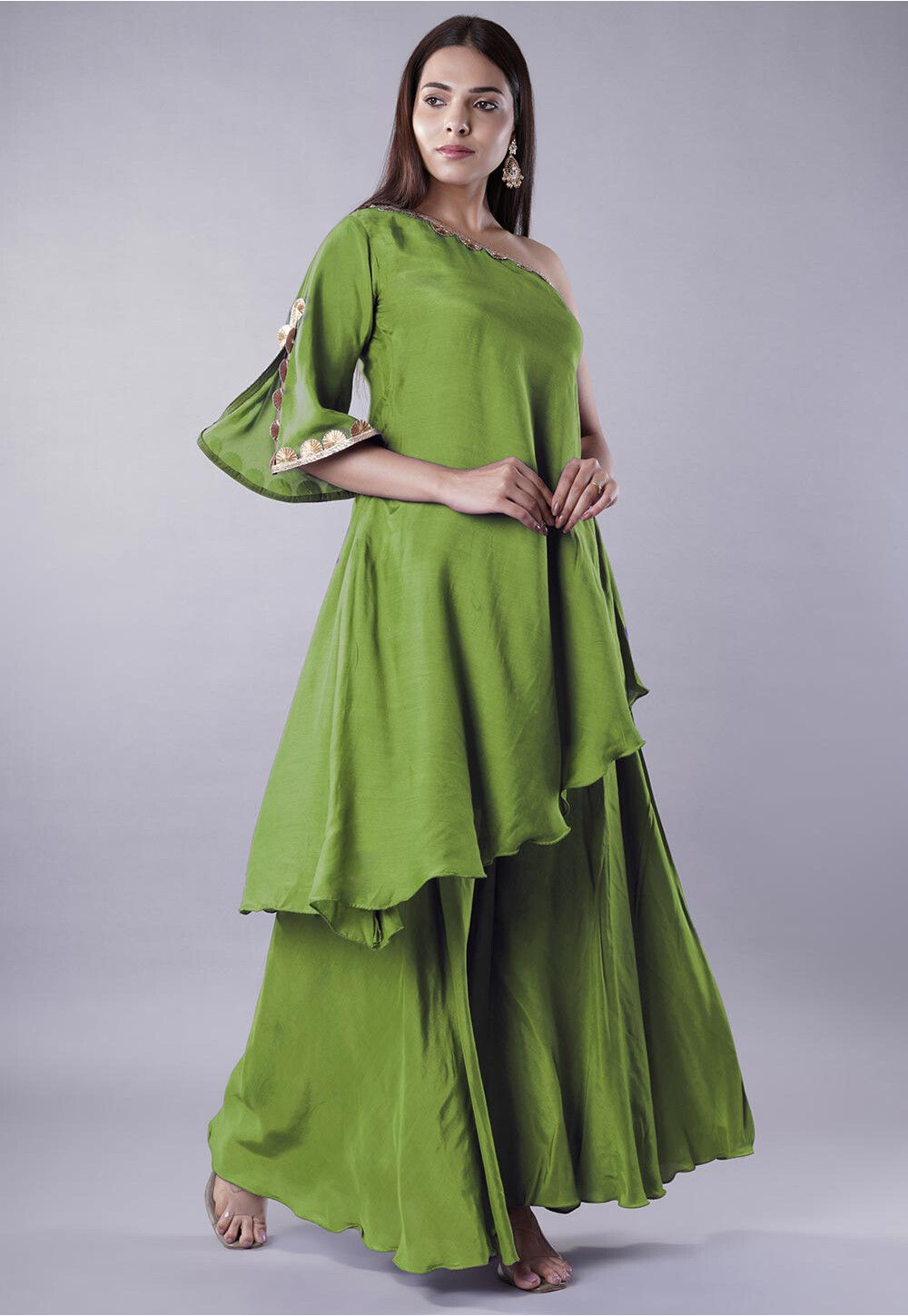 Buy Gota Lace Muslin Silk Pakistani Suit in Light Green Online : KUR337 ...