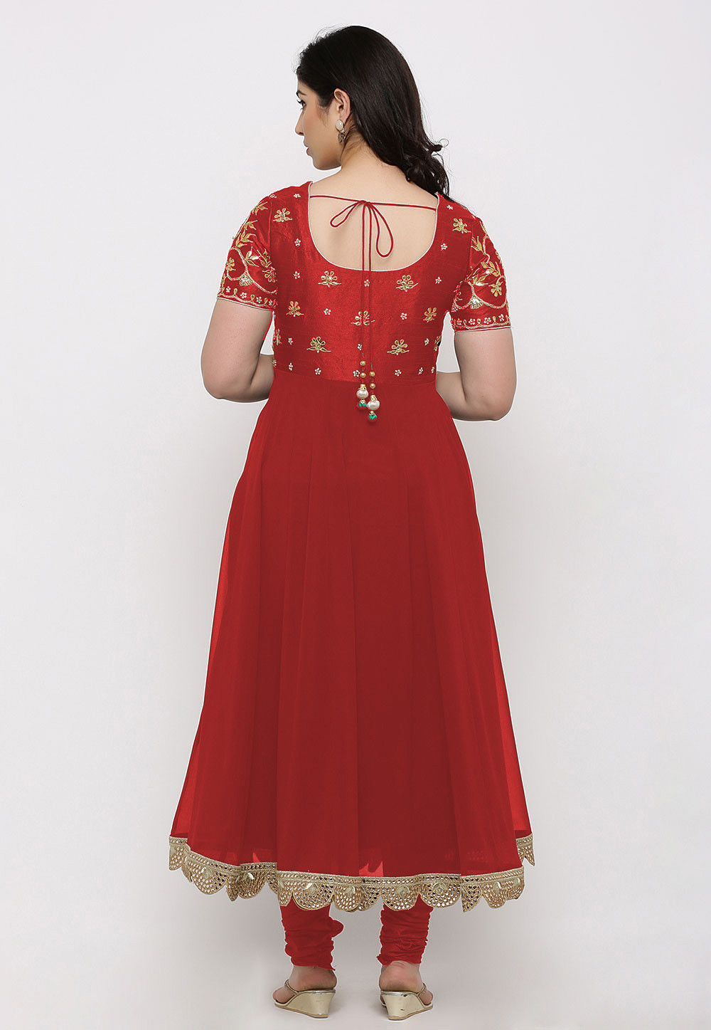 Gota Patti Georgette Anarkali Suit in Red : KUX931
