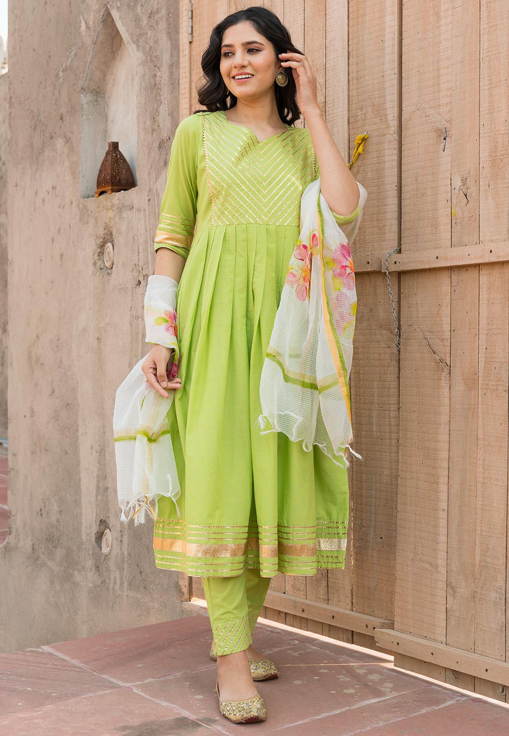 Exotic Light Green Colored Partywear Embroidered Pure Viscose Georgette Anarkali  Suit