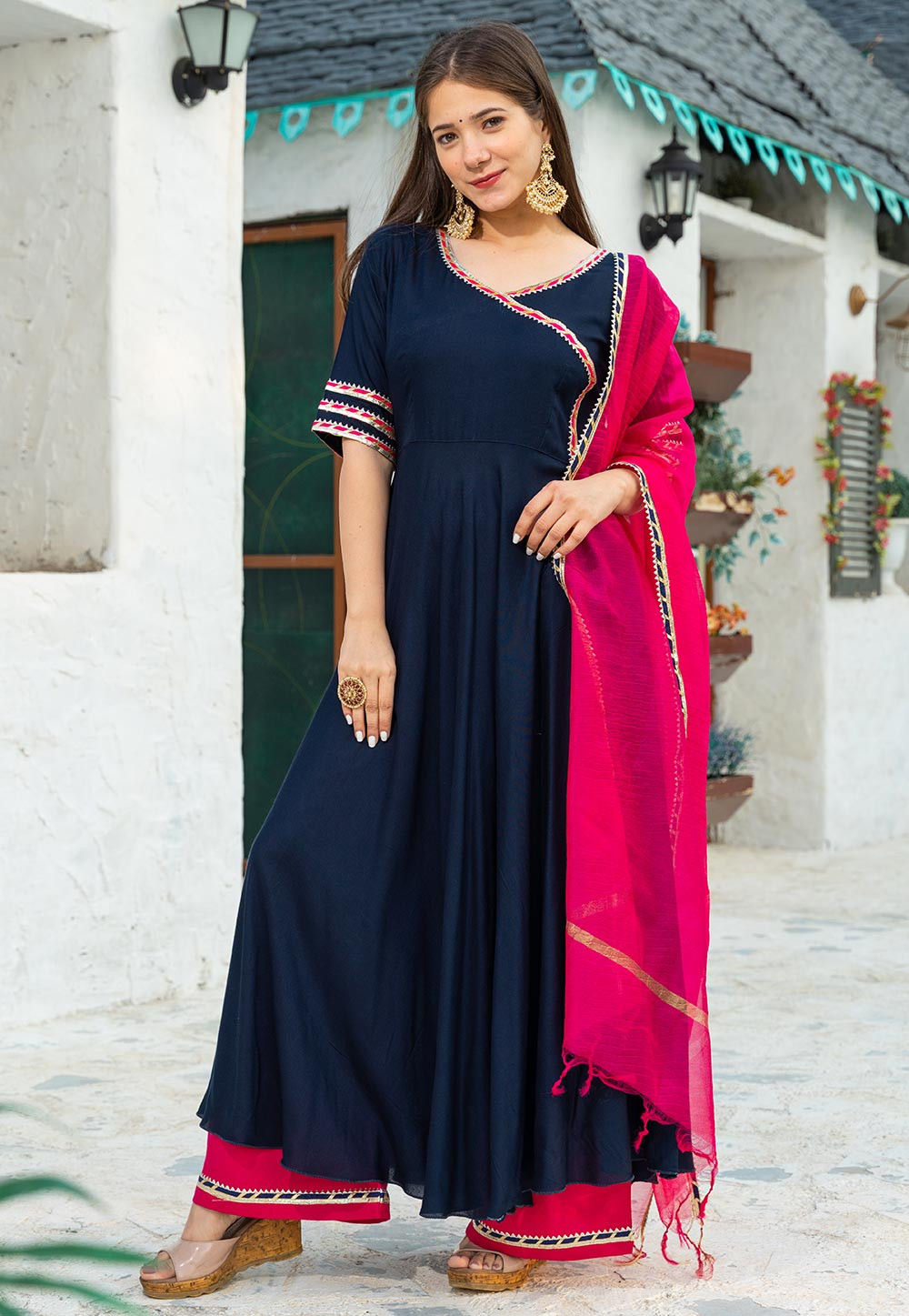 Dark clearance blue anarkali