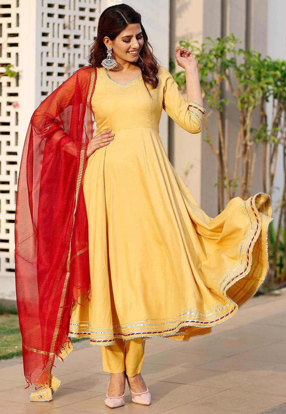 Readymade Yellow Anarkali Suit With Printed Dupatta Latest 4076SL19