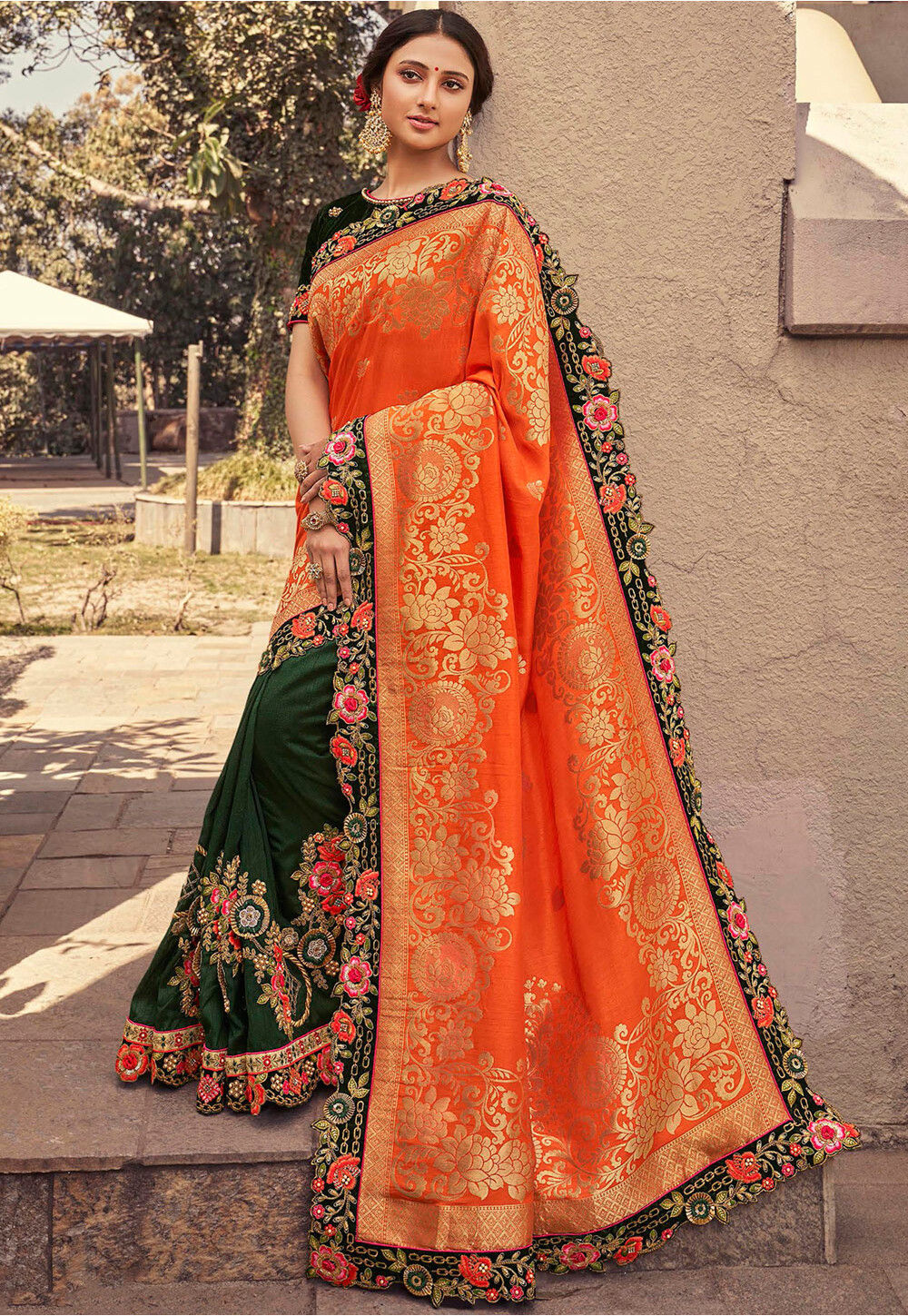 Dark Orange Color Japan Satin Silk With Printed Saree With Making With  Fancy Blouse Bollywood Style Indian Wedding Saree Beautiful Saree - Etsy