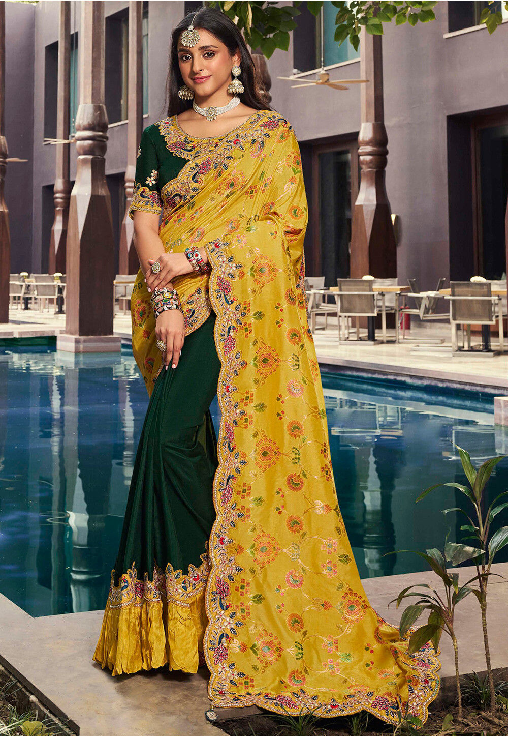 1 MIN READY TO WEAR SAREE IN YELLOW BANDHANI SOFT CHIFFON SAREE – saraethnic