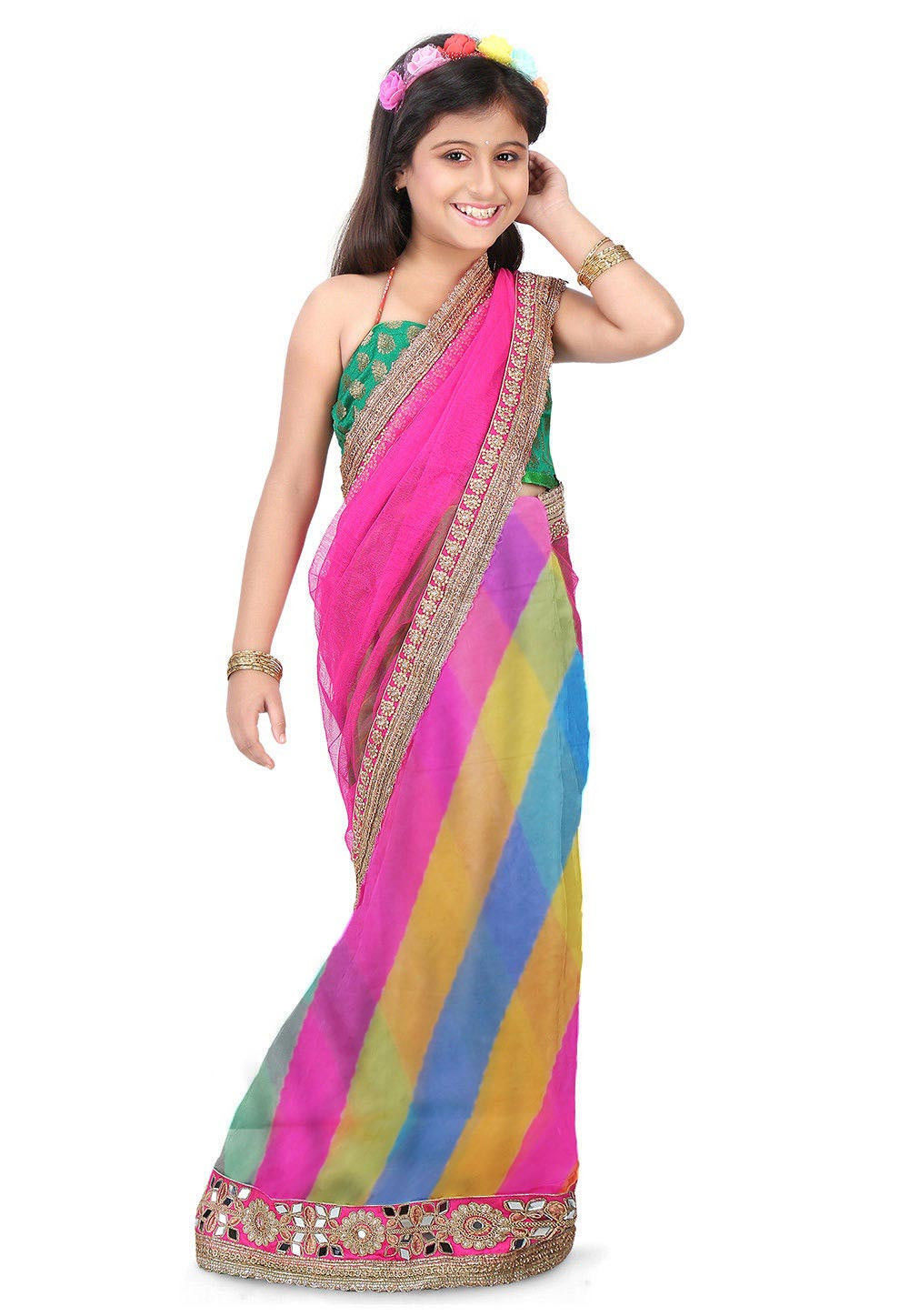 Half N Half Net Saree in Multicolor