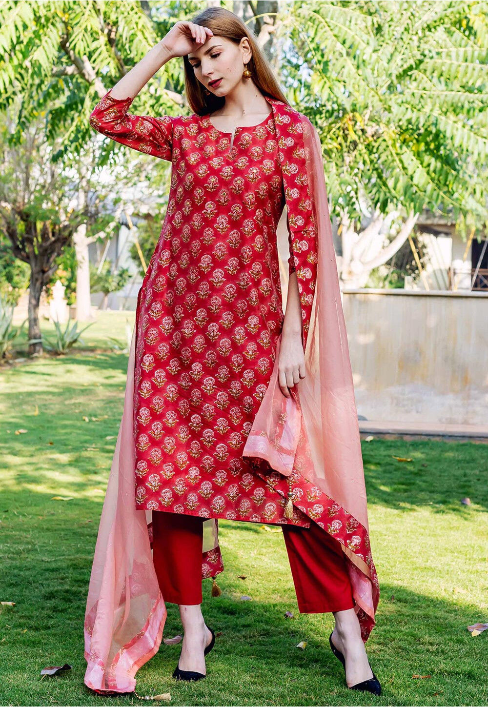 Cotton Culture Semi-Stitched Red Chanderi Silk Ladies Suits, Machine wash  at Rs 1999 in Mumbai