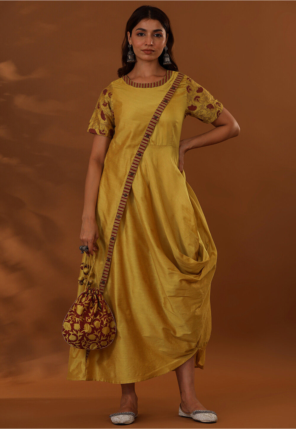 cache yellow silk dress Straps Sheath Satin Simple Long Party Wedding Guest Dress DSProm The Sheath One Buy Hand Block Printed Pure