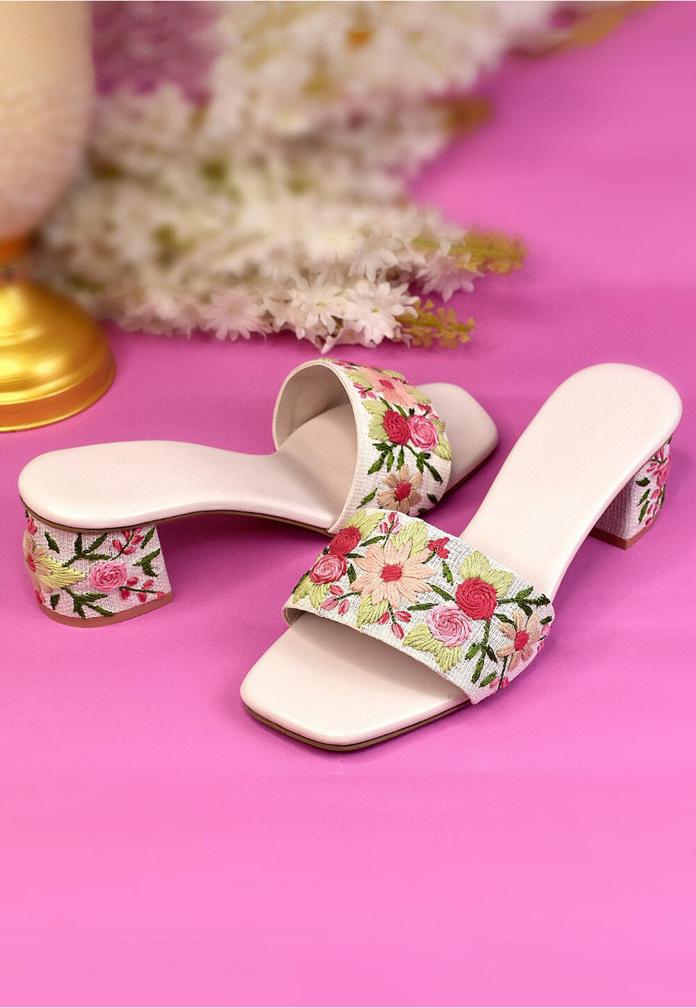 Buy Hand Embroidered Art Silk Heels in Light Peach Online DBL153 Utsav Fashion