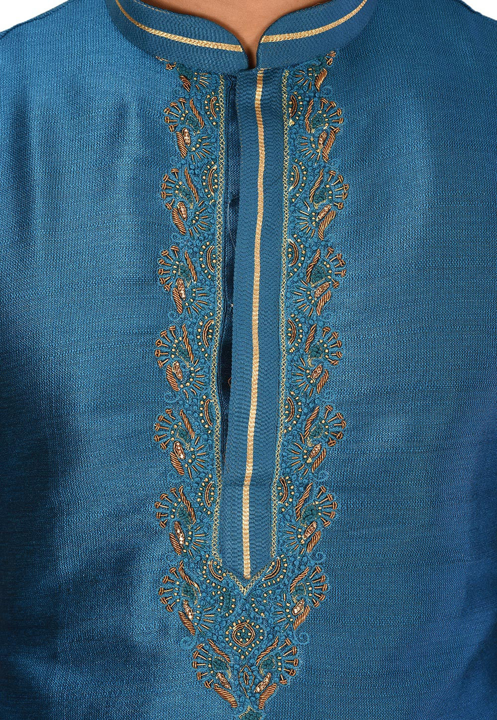 Hand Embroidered Art Silk Kurta in Blue : MLC475