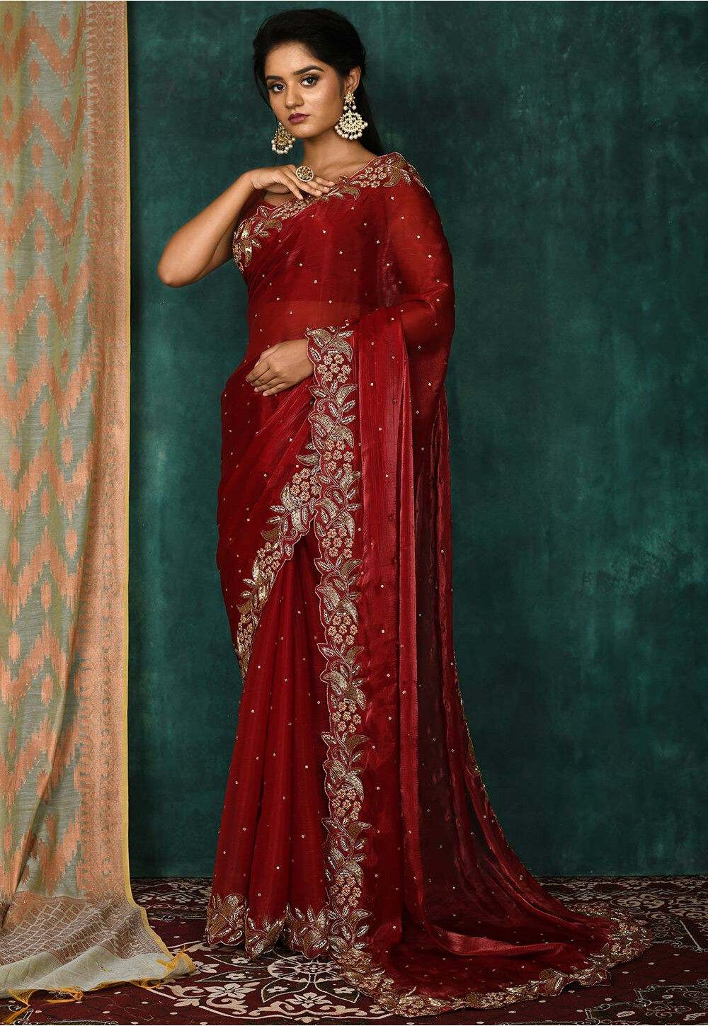 red shimmer saree - ShaadiWish