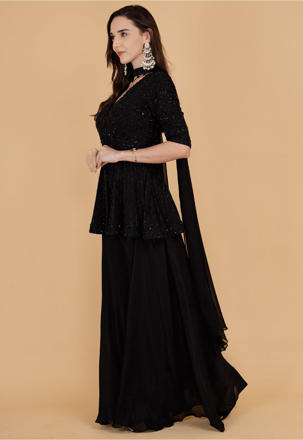 Black Chinon Chifon With Value Addition And Digital Print Suit Pant