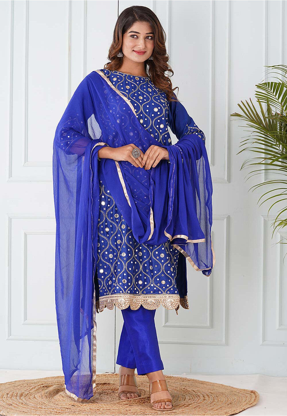 Blue Pakistani Suit in Faux georgette with Embroidered - SK14011