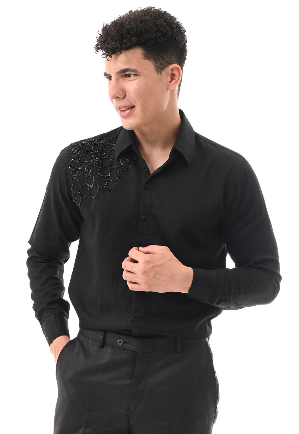 Buy Hand Embroidered Cotton Silk Shirt in Black Online : MEU28 - Utsav  Fashion