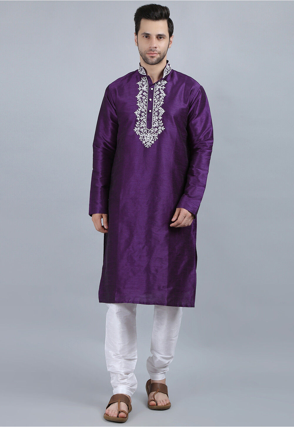 Haveli Soof Violet Hand Embroidered Mens Kurta main image 1