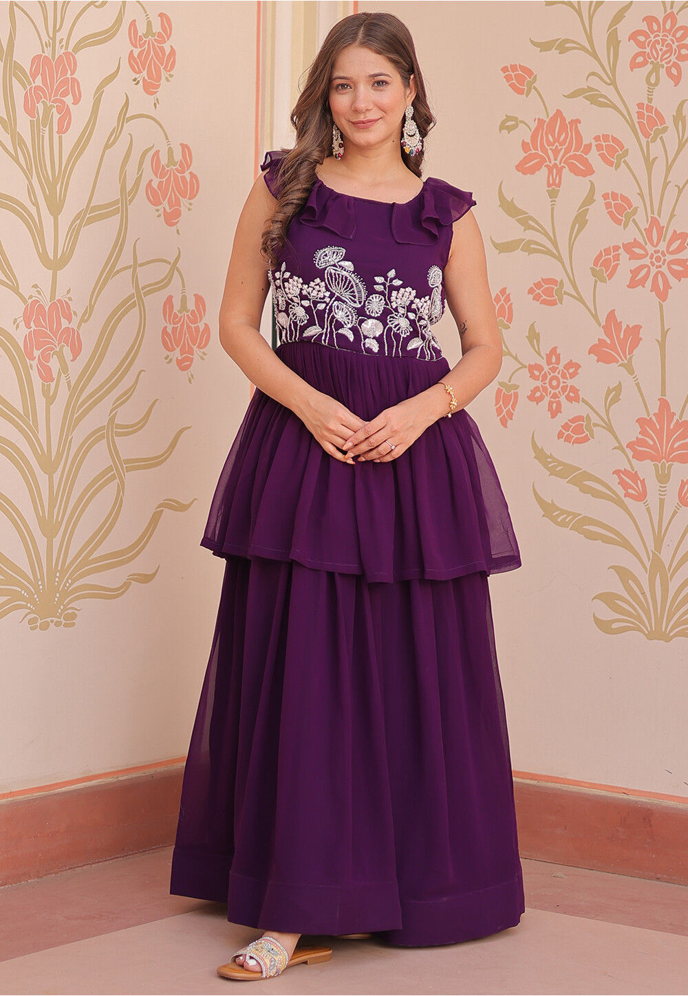 Embroidered  Georgette Layered Gown main image 0
