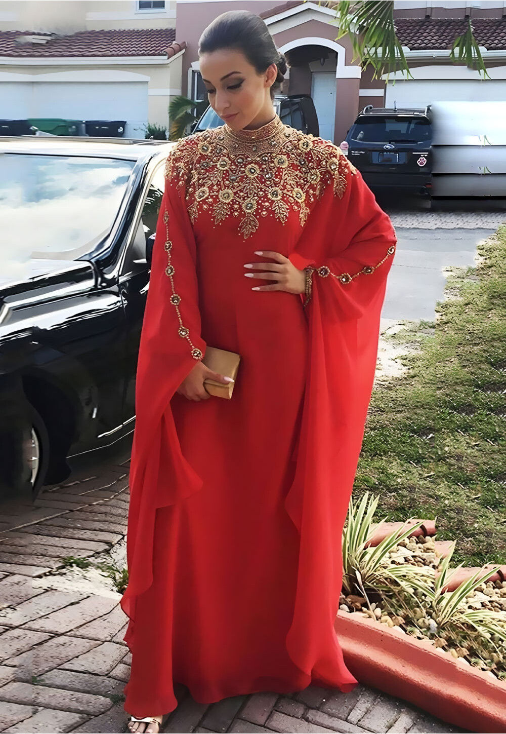 Muslim Peach Georgette Moroccan Kaftan main image 1