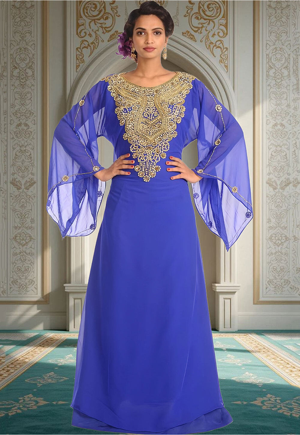 blue moroccan dress Beautiful Royal Blue Kaftan Dress for Wedding guest