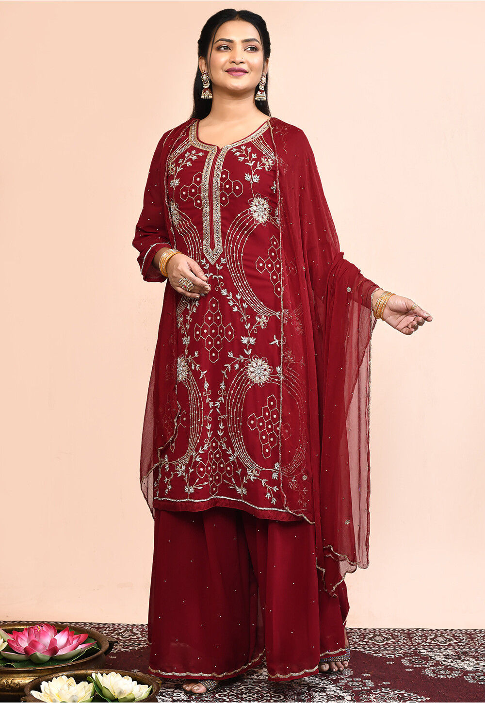 open lace back dress Maroon Pishwas Fancy Formal Dress for Women  Vanya