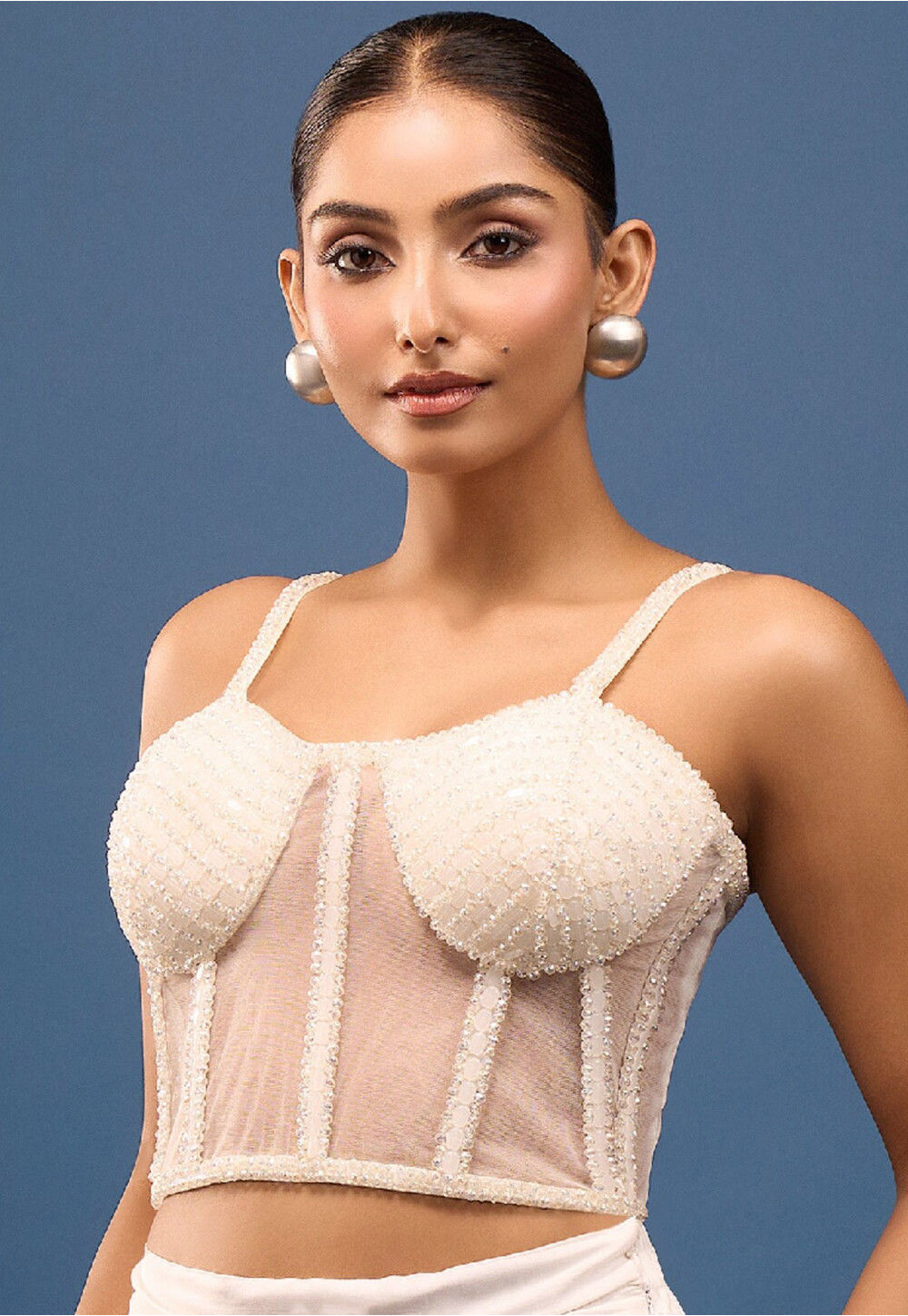 Radiant Off white Sequin Sleeveless Corset Blouse