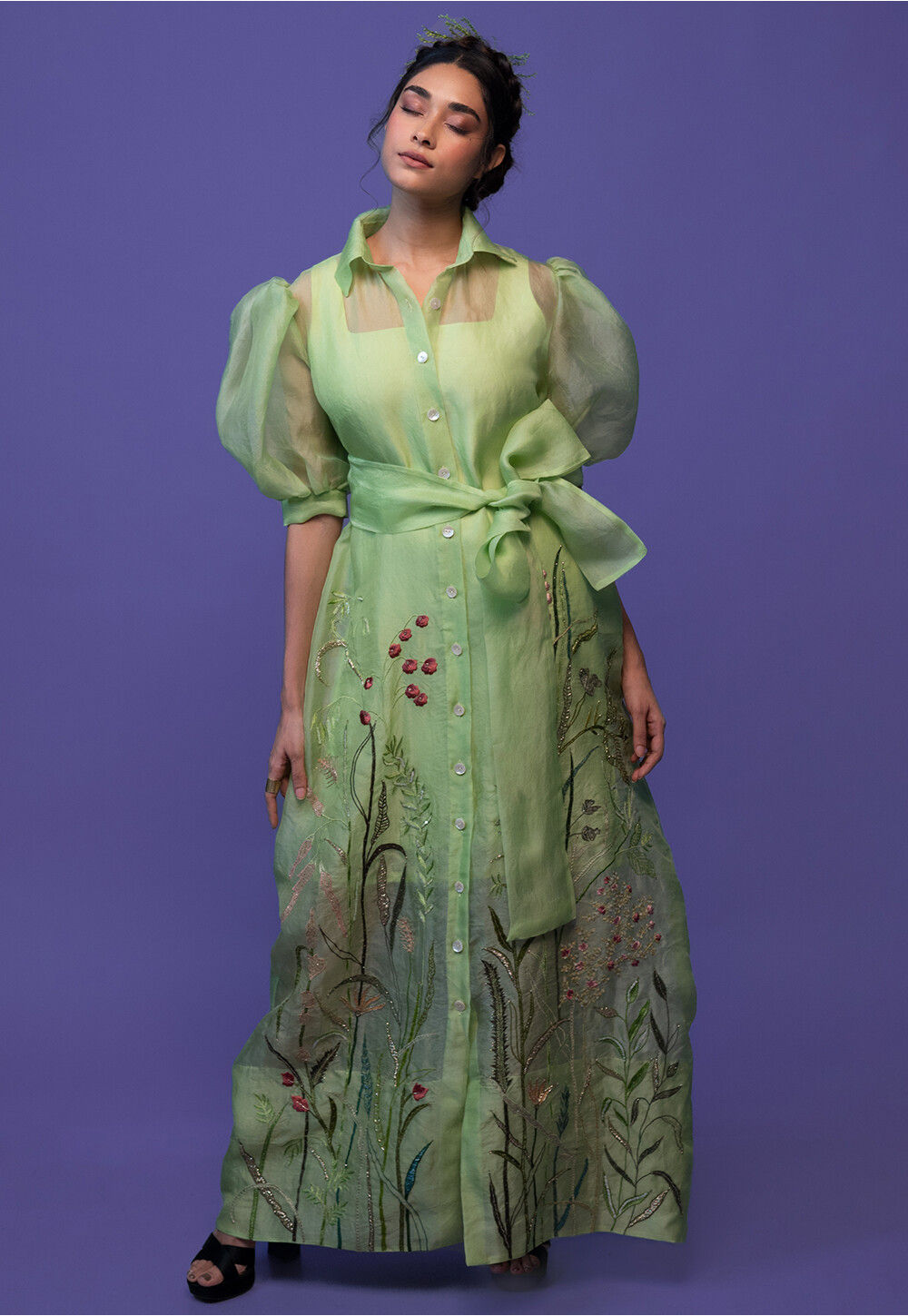 strapless open back dress Green and White Floral Placement Printed Maxi Dress