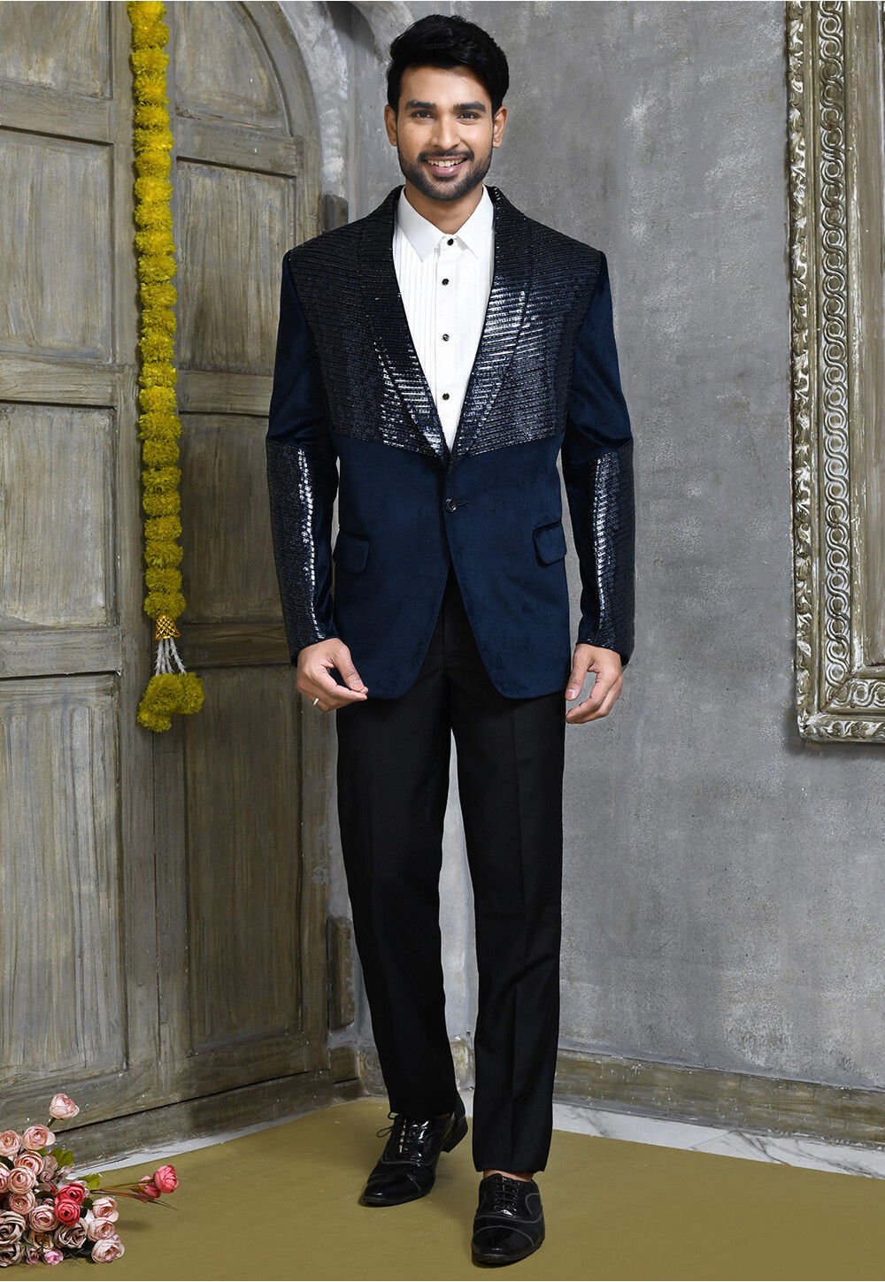 Navy blue suede suit hotsell