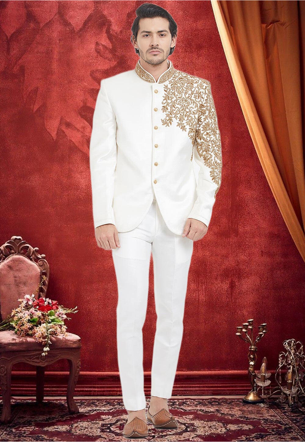 hand embroidered velvet jodhpuri suit in off white v1 mnb855