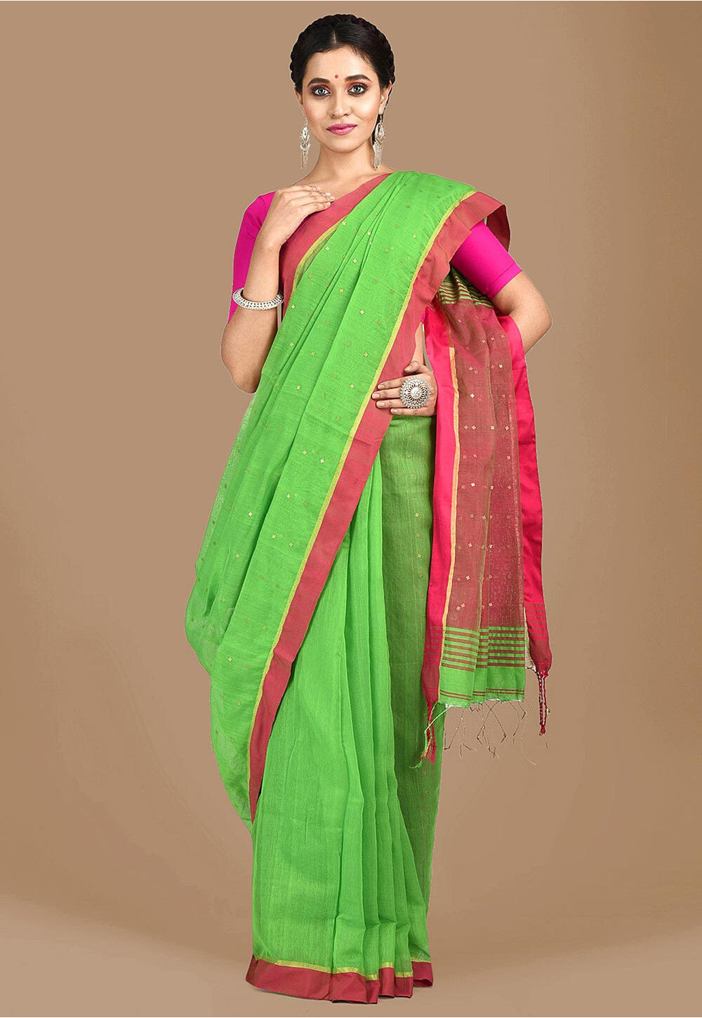 Green - Godavari Plain Cotton Handloom Saree