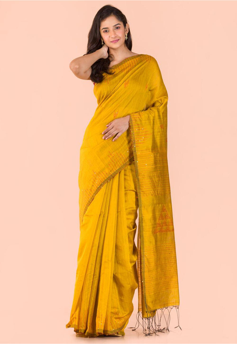 Buy Handloom Cotton Saree in Mustard Online SBE360 Utsav Fashion