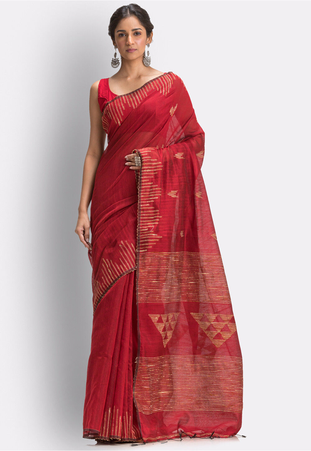 Red Printed HANDLOOM COTTON SAREE, With Blouse Piece at Rs 750 in