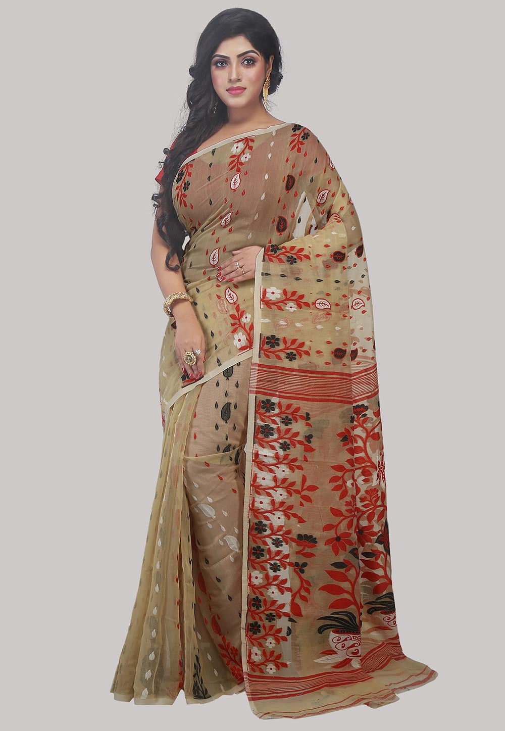 Naturally Dyed Soft Beige Cotton Handloom Saree – Chanchal